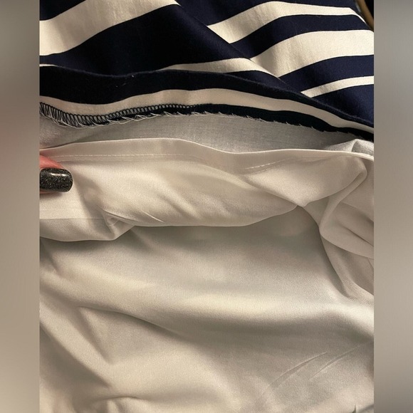 Nine West Ivory & Navy Blue Graphic Line Stretch Cotton V-neck Sheath Dress,Sz 8 - Picture 6 of 9